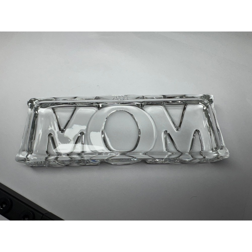 Vintage Avon Clear Glass MOM Block Decorative Figurine Plaque Rectangular Decor